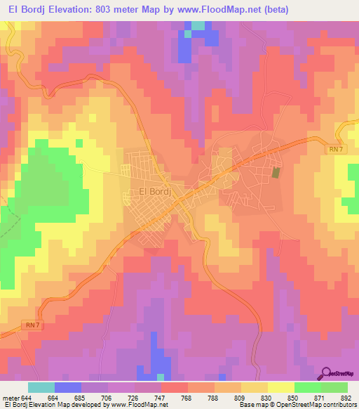 El Bordj,Algeria Elevation Map