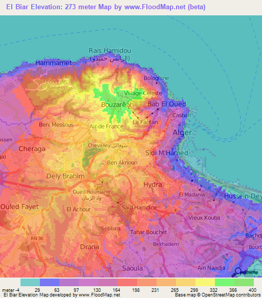 El Biar,Algeria Elevation Map