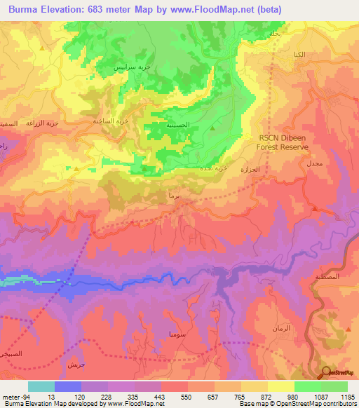 Burma,Jordan Elevation Map
