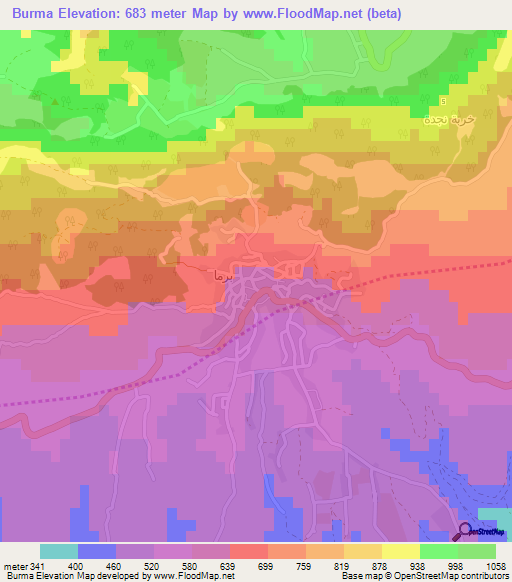 Burma,Jordan Elevation Map