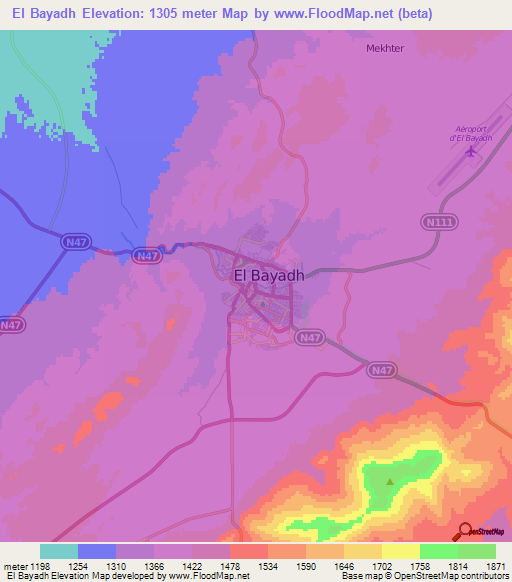 El Bayadh,Algeria Elevation Map