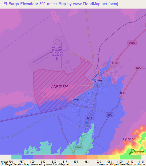 El Barga,Algeria Elevation Map