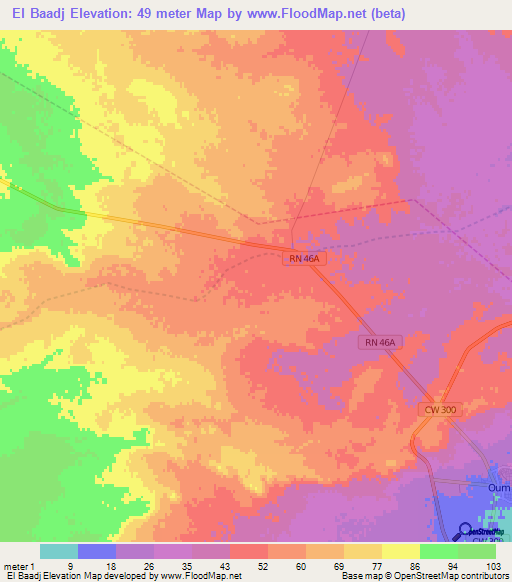 El Baadj,Algeria Elevation Map