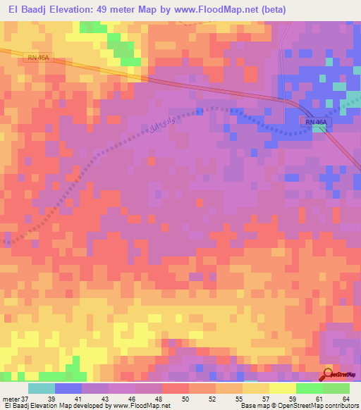 El Baadj,Algeria Elevation Map