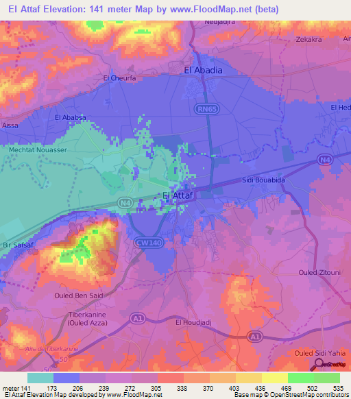 El Attaf,Algeria Elevation Map