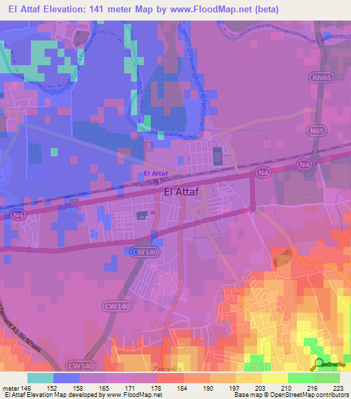 El Attaf,Algeria Elevation Map