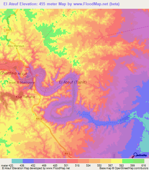 El Ateuf,Algeria Elevation Map