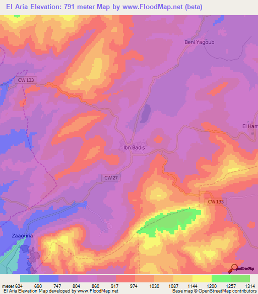 El Aria,Algeria Elevation Map