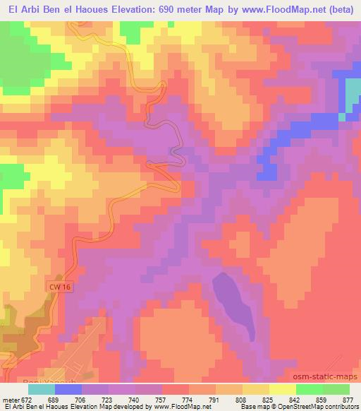 El Arbi Ben el Haoues,Algeria Elevation Map