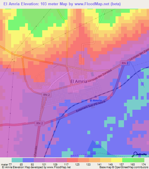 El Amria,Algeria Elevation Map