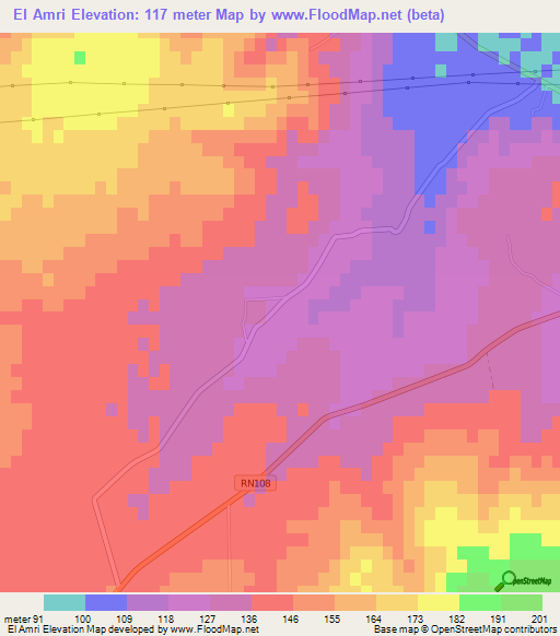 El Amri,Algeria Elevation Map