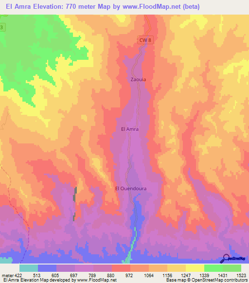 El Amra,Algeria Elevation Map