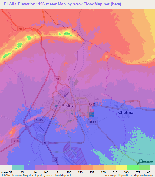 El Alia,Algeria Elevation Map