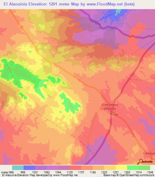El Alaouinia,Algeria Elevation Map