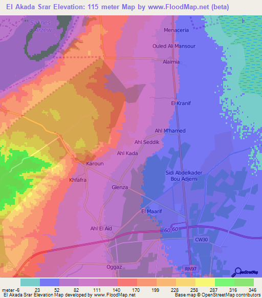 El Akada Srar,Algeria Elevation Map