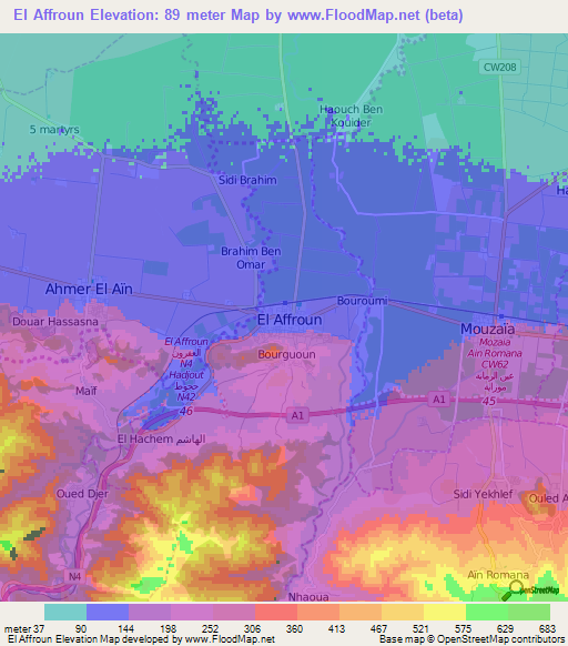 El Affroun,Algeria Elevation Map