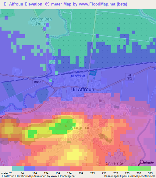 El Affroun,Algeria Elevation Map