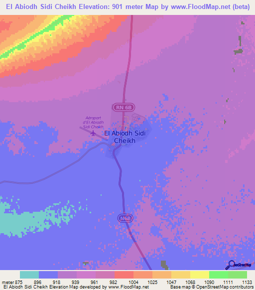 El Abiodh Sidi Cheikh,Algeria Elevation Map