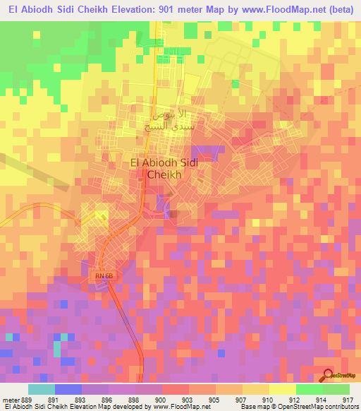 El Abiodh Sidi Cheikh,Algeria Elevation Map