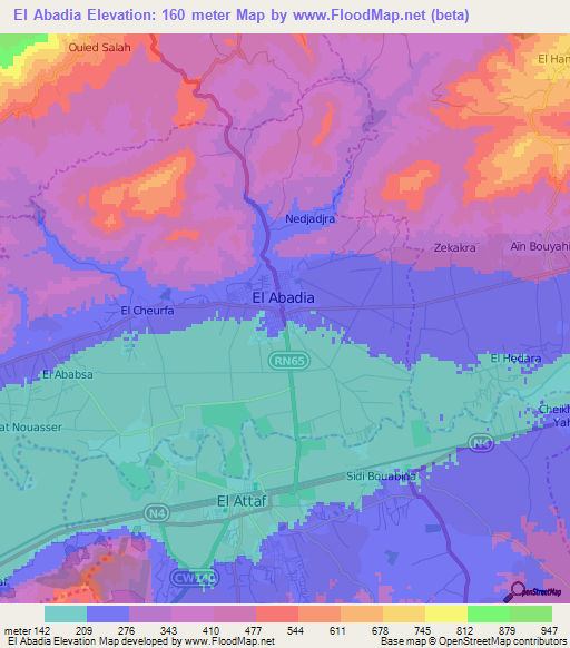 El Abadia,Algeria Elevation Map