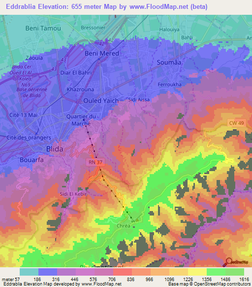 Eddrablia,Algeria Elevation Map