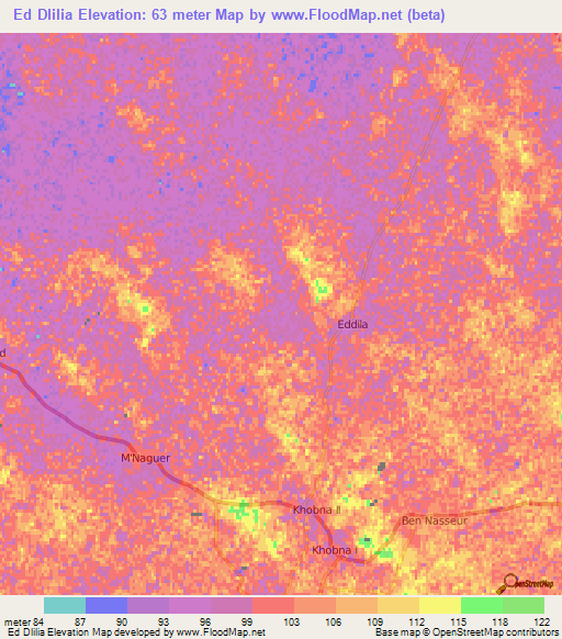 Ed Dlilia,Algeria Elevation Map