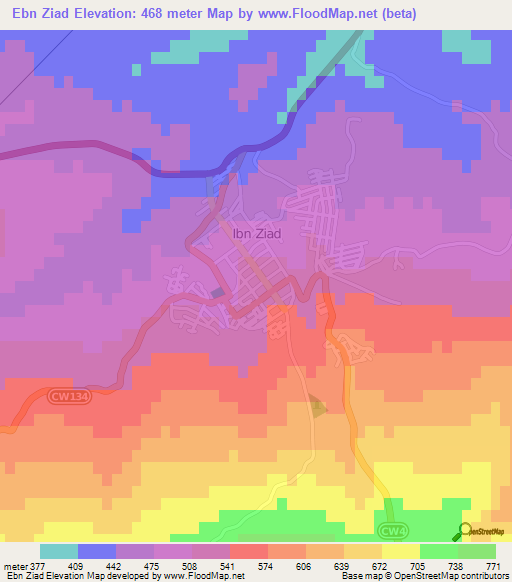 Ebn Ziad,Algeria Elevation Map