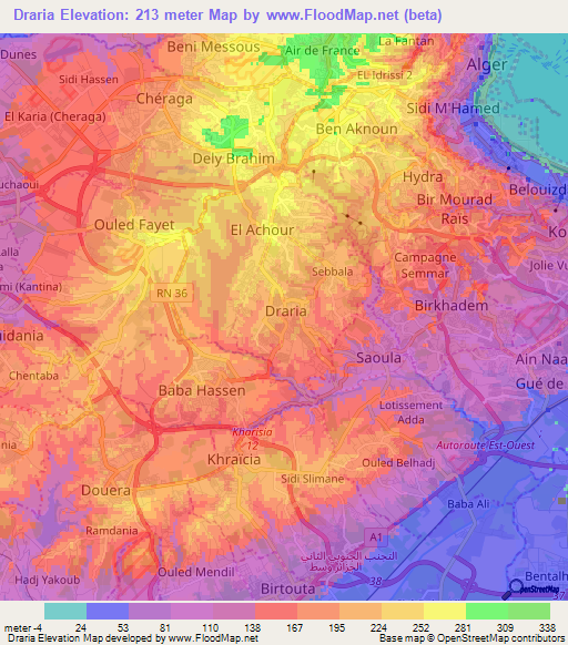 Draria,Algeria Elevation Map