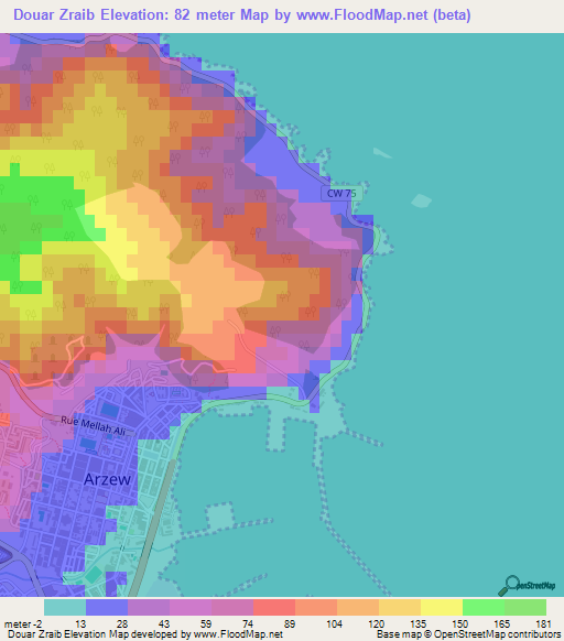 Douar Zraib,Algeria Elevation Map