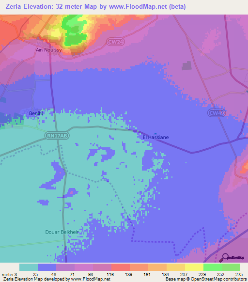 Zeria,Algeria Elevation Map