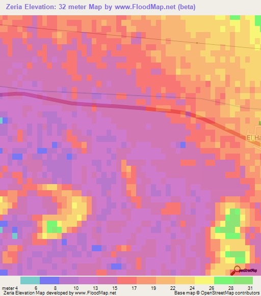 Zeria,Algeria Elevation Map