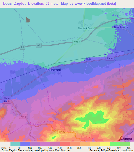 Douar Zagdou,Algeria Elevation Map