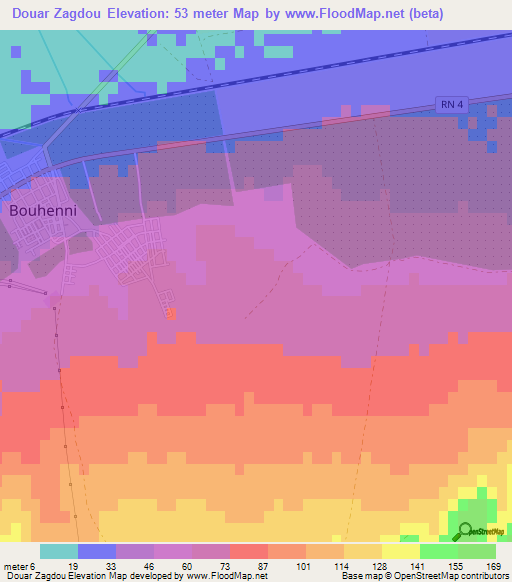 Douar Zagdou,Algeria Elevation Map