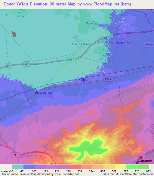Douar Ya'lou,Algeria Elevation Map