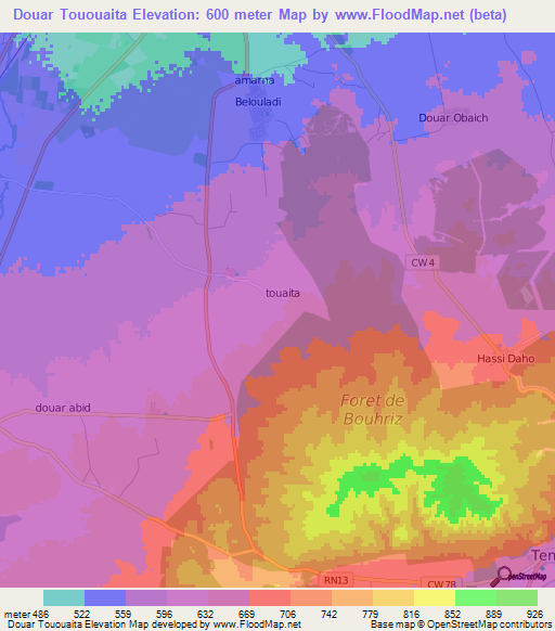 Douar Tououaita,Algeria Elevation Map