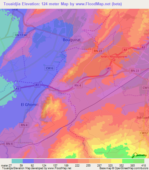 Touaidjia,Algeria Elevation Map