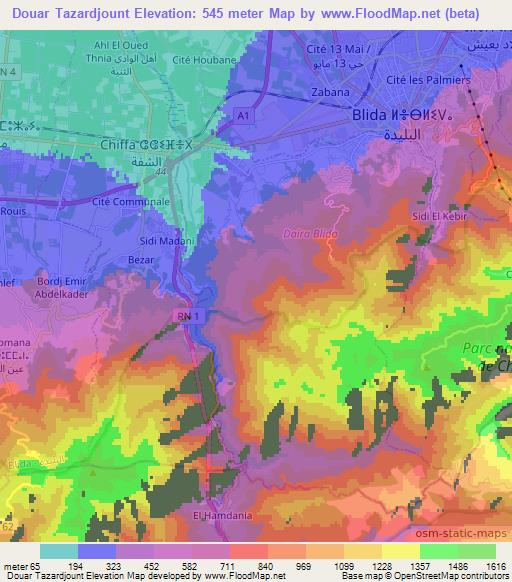 Douar Tazardjount,Algeria Elevation Map