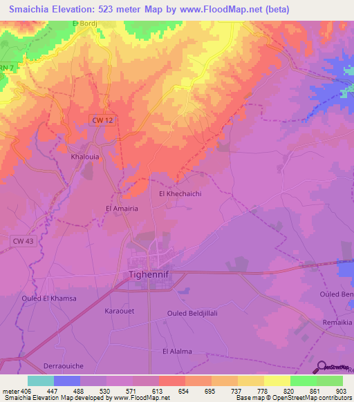 Smaichia,Algeria Elevation Map