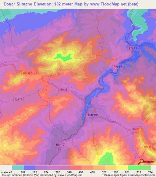 Douar Slimane,Algeria Elevation Map