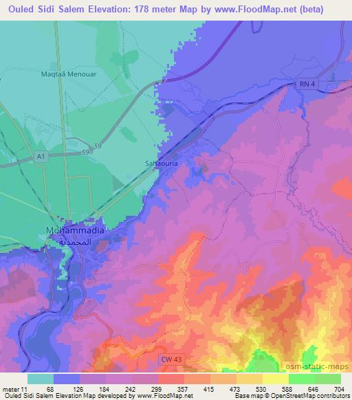 Ouled Sidi Salem,Algeria Elevation Map
