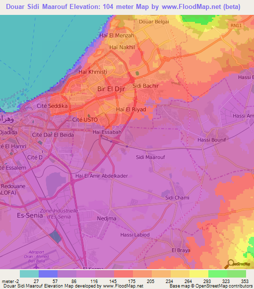 Douar Sidi Maarouf,Algeria Elevation Map