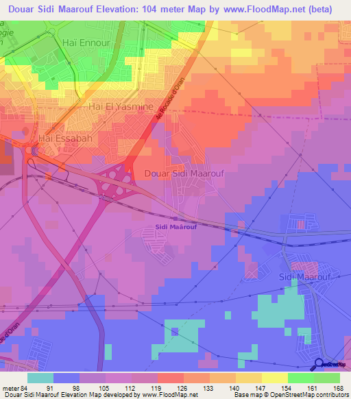 Douar Sidi Maarouf,Algeria Elevation Map