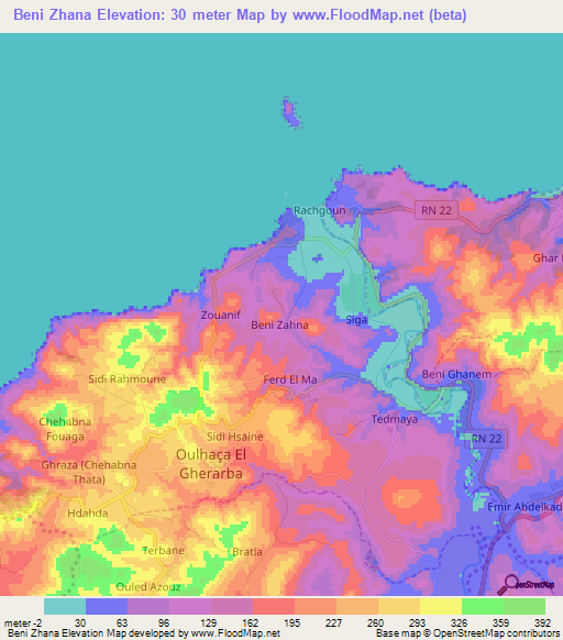 Beni Zhana,Algeria Elevation Map