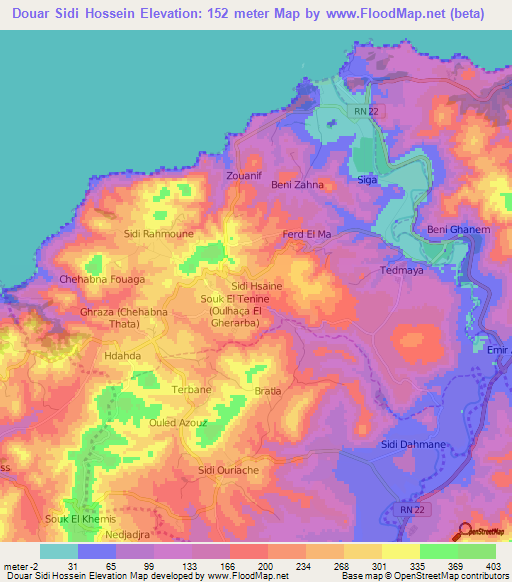Douar Sidi Hossein,Algeria Elevation Map