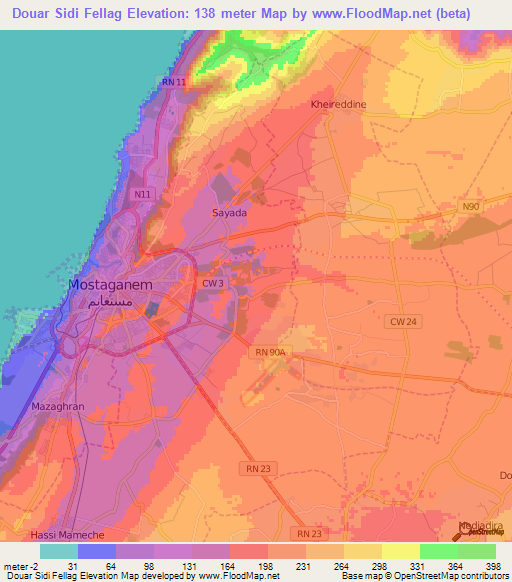 Douar Sidi Fellag,Algeria Elevation Map
