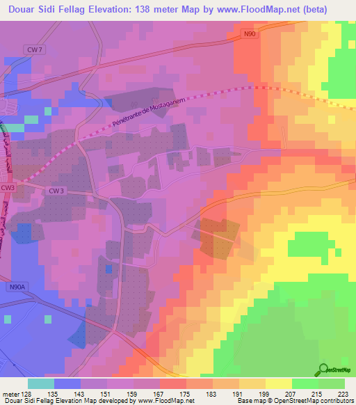 Douar Sidi Fellag,Algeria Elevation Map