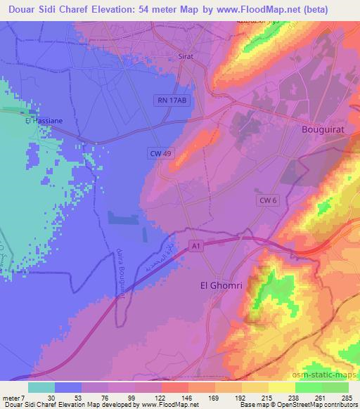 Douar Sidi Charef,Algeria Elevation Map