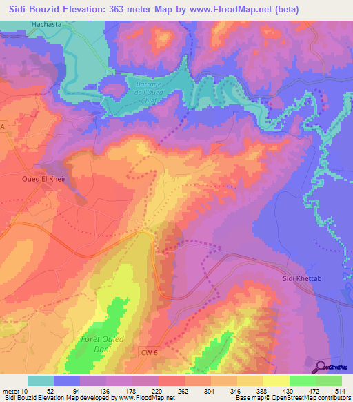 Sidi Bouzid,Algeria Elevation Map