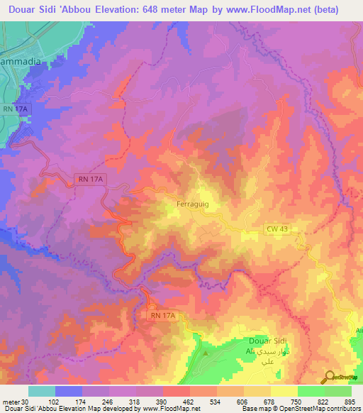Douar Sidi 'Abbou,Algeria Elevation Map