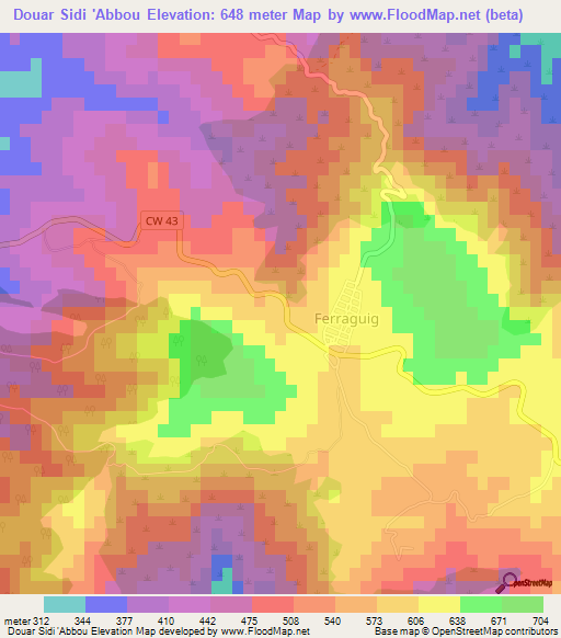 Douar Sidi 'Abbou,Algeria Elevation Map